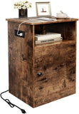 Nightstand with Charging Station Modern End Side Table with Storage Cabinet