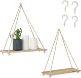 Set of 2  Wooden Shelf Macrame Rope