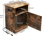 Nightstand with Charging Station Modern End Side Table with Storage Cabinet