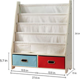 Kids Book Rack, 4 Sling Bookshelf, 2 Storage Boxes and Toys Organizer Shelves, Beige