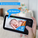 5''Display, Pan-Tilt-Zoom Video Baby Monitor with Camera and Audio, Night Vision