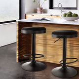 2 Piece Backless Adjustable Fabric Bar Stool in Black with Black Base
