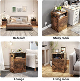 Nightstand with Charging Station Modern End Side Table with Storage Cabinet