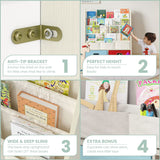 Kids Book Rack, 4 Sling Bookshelf, 2 Storage Boxes and Toys Organizer Shelves, Beige