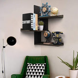 Rustic Wood Corner Floating Shelves Black & Weathered Grey
