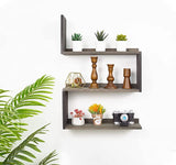 Rustic Wood Corner Floating Shelves Black & Weathered Grey