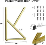 28'' Table Legs Metal Desk Legs Gold Industrial Modern Coffee Table K Shape Cast Iron Modern Dining Furniture Legs Set of 2 (H28-''xW18-'', Set of 2)