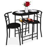 3-Piece Wooden Round Table & Chair Set for Kitchen, Black