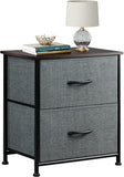 2 Drawers, Bedside Furniture, Night Stand, End Table with Fabric Bins