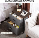 2 Drawers, Bedside Furniture, Night Stand, End Table with Fabric Bins