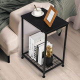 2 Tier Small Bedside Desk with Storage Shelf, Black