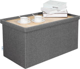 30"x15.74"x15" Storage Ottoman with Tray, Linen Coffee Table Folding Long Shoes Bench Footstool, Dark Grey