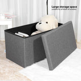 30"x15.74"x15" Storage Ottoman with Tray, Linen Coffee Table Folding Long Shoes Bench Footstool, Dark Grey