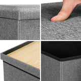 30"x15.74"x15" Storage Ottoman with Tray, Linen Coffee Table Folding Long Shoes Bench Footstool, Dark Grey