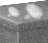 30"x15.74"x15" Storage Ottoman with Tray, Linen Coffee Table Folding Long Shoes Bench Footstool, Dark Grey