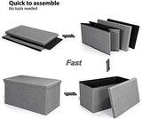 30"x15.74"x15" Storage Ottoman with Tray, Linen Coffee Table Folding Long Shoes Bench Footstool, Dark Grey