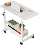 Adjustable Table with Storage Desk , (White, 15"D x 31"W x 35"H)