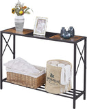 Rustic Brown and Black Narrow Sofa Table with Shelves