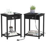Set of 2 Side End Table with USB Ports and Power Outlets 2-Tier