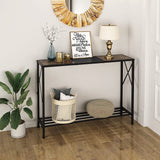 Rustic Brown and Black Narrow Sofa Table with Shelves