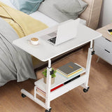Adjustable Table with Storage Desk , (White, 15"D x 31"W x 35"H)