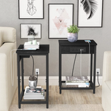 Set of 2 Side End Table with USB Ports and Power Outlets 2-Tier