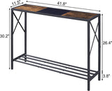 Rustic Brown and Black Narrow Sofa Table with Shelves
