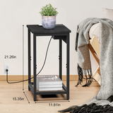 Set of 2 Side End Table with USB Ports and Power Outlets 2-Tier