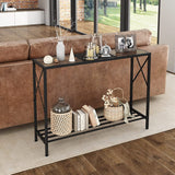 Rustic Brown and Black Narrow Sofa Table with Shelves