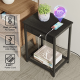Set of 2 Side End Table with USB Ports and Power Outlets 2-Tier