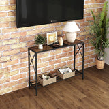 Rustic Brown and Black Narrow Sofa Table with Shelves