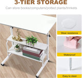 Adjustable Table with Storage Desk , (White, 15"D x 31"W x 35"H)