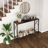 Rustic Brown and Black Narrow Sofa Table with Shelves
